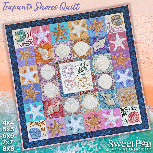 Trapunto Shores Quilt 4x4 5x5 6x6 7x7 8x8 - Sweet Pea Australia In the hoop machine embroidery designs. in the hoop project, in the hoop embroidery designs, craft in the hoop project, diy in the hoop project, diy craft in the hoop project, in the hoop embroidery patterns, design in the hoop patterns, embroidery designs for in the hoop embroidery projects, best in the hoop machine embroidery designs perfect for all hoops and embroidery machines