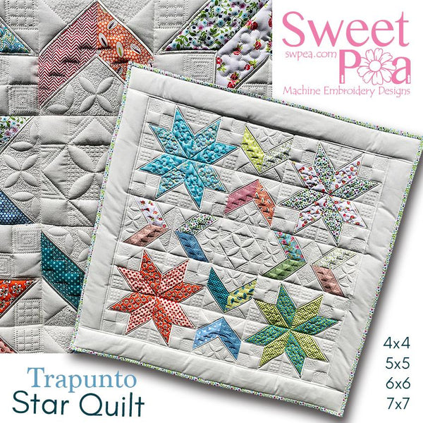 Trapunto Star Quilt 4x4 5x5 6x6 7x7 - Sweet Pea Australia In the hoop machine embroidery designs. in the hoop project, in the hoop embroidery designs, craft in the hoop project, diy in the hoop project, diy craft in the hoop project, in the hoop embroidery patterns, design in the hoop patterns, embroidery designs for in the hoop embroidery projects, best in the hoop machine embroidery designs perfect for all hoops and embroidery machines