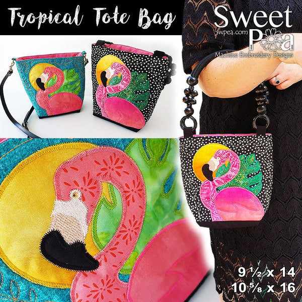 Tropical Tote Bag 9.5x14 10.6x16 - Sweet Pea Australia In the hoop machine embroidery designs. in the hoop project, in the hoop embroidery designs, craft in the hoop project, diy in the hoop project, diy craft in the hoop project, in the hoop embroidery patterns, design in the hoop patterns, embroidery designs for in the hoop embroidery projects, best in the hoop machine embroidery designs perfect for all hoops and embroidery machines