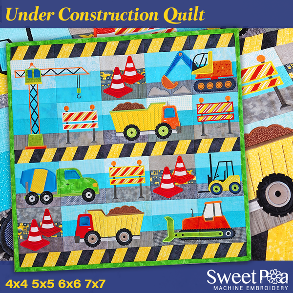 Under Construction Quilt 4x4 5x5 6x6 7x7 In the hoop machine embroidery designs
