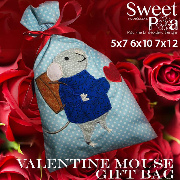 Valentine Mouse Gift Bag 6x10 7x12 - Sweet Pea Australia In the hoop machine embroidery designs. in the hoop project, in the hoop embroidery designs, craft in the hoop project, diy in the hoop project, diy craft in the hoop project, in the hoop embroidery patterns, design in the hoop patterns, embroidery designs for in the hoop embroidery projects, best in the hoop machine embroidery designs perfect for all hoops and embroidery machines