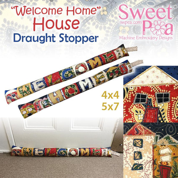 Welcome home house draught stopper and quilt blocks 4x4 5x7 in the hoop machine embroidery - Sweet Pea Australia In the hoop machine embroidery designs. in the hoop project, in the hoop embroidery designs, craft in the hoop project, diy in the hoop project, diy craft in the hoop project, in the hoop embroidery patterns, design in the hoop patterns, embroidery designs for in the hoop embroidery projects, best in the hoop machine embroidery designs perfect for all hoops and embroidery machines