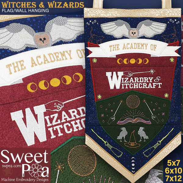 Witches & Wizards Flag or Table Runner 5x7 6x10 7x12 - Sweet Pea Australia In the hoop machine embroidery designs. in the hoop project, in the hoop embroidery designs, craft in the hoop project, diy in the hoop project, diy craft in the hoop project, in the hoop embroidery patterns, design in the hoop patterns, embroidery designs for in the hoop embroidery projects, best in the hoop machine embroidery designs perfect for all hoops and embroidery machines