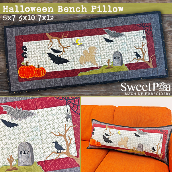 Halloween Bench Pillow 5x7 6x10 7x12 In the hoop machine embroidery designs