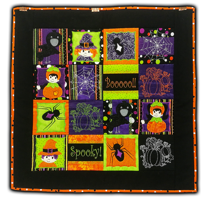 Halloween Quilt 5x5, 6x6, 7x7 and 8x8 - Sweet Pea Australia In the hoop machine embroidery designs. in the hoop project, in the hoop embroidery designs, craft in the hoop project, diy in the hoop project, diy craft in the hoop project, in the hoop embroidery patterns, design in the hoop patterns, embroidery designs for in the hoop embroidery projects, best in the hoop machine embroidery designs perfect for all hoops and embroidery machines