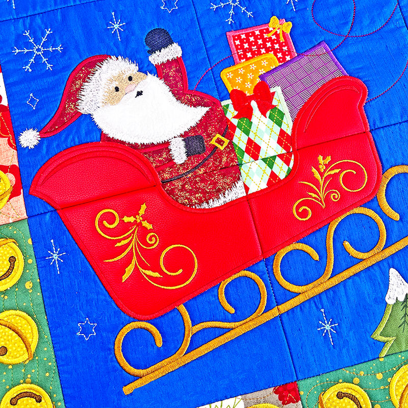 Santa's Sleigh Quilt 4x4 5x5 6x6 7x7 8x8 In the hoop machine embroidery designs