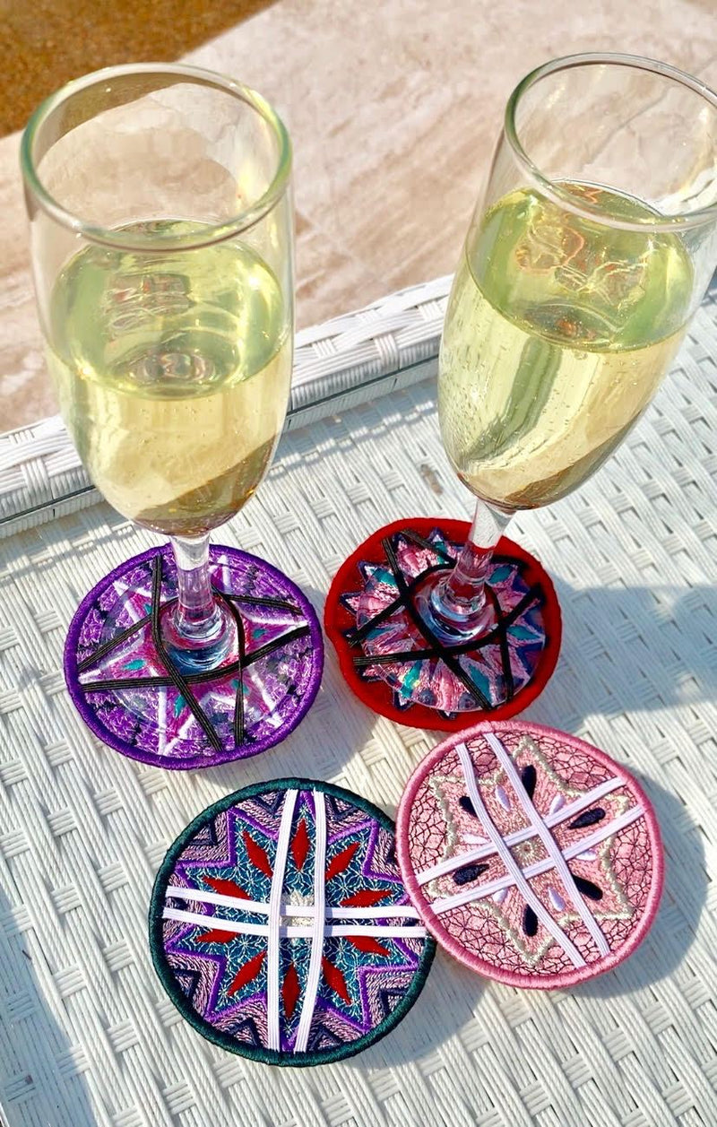 Star Wine Coasters 4x4 - Sweet Pea Australia In the hoop machine embroidery designs. in the hoop project, in the hoop embroidery designs, craft in the hoop project, diy in the hoop project, diy craft in the hoop project, in the hoop embroidery patterns, design in the hoop patterns, embroidery designs for in the hoop embroidery projects, best in the hoop machine embroidery designs perfect for all hoops and embroidery machines